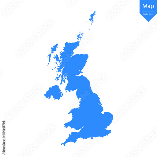 Blue map of United Kingdom isolated on white background. Vector illustration eps10.
