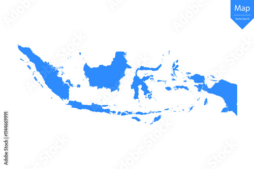 Blue map of Indonesia isolated on white background. Vector illustration eps10.