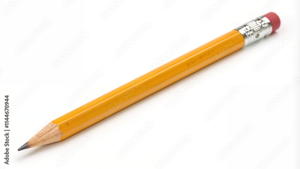 Yellow pencil with eraser, writing tool, stationary item, minimalist design, copy space Yellow pencil with eraser, writing tool, stationary item, minimalist design, copy space