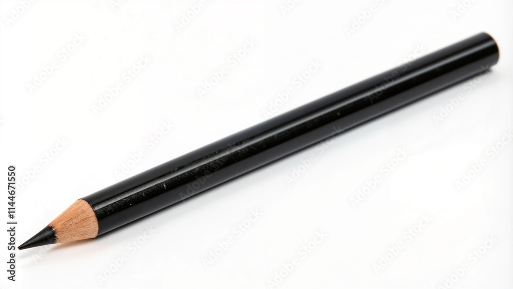 Sleek black pencil with a sharpened tip lying on a white background Sleek black pencil with a sharpened tip lying on a white background
