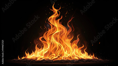 EA List IC flame on transparent background, bright and intense orange andre flame suitable for digital design, graphics and animation