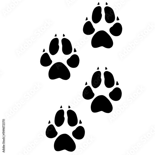 wild wood animal tracks. Animal paw prints, vector different animals footprints black on white illustration. 