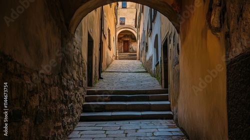 Ancient European Alleyway with Cobblestone Steps