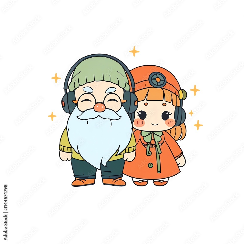 Adorable Grandpa and Granddaughter Enjoying Music Together Adorable Grandpa and Granddaughter Enjoying Music Together