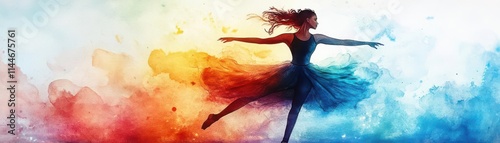 Vibrant dancer in mid-pirouette, digital illustration in watercolor style photo