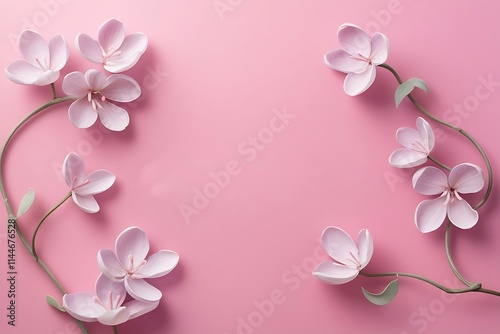 Hd wallpaper for walls beautiful design Frame of flowers, branches, leaves and petals with space for text on pink background. Flat lay, top view