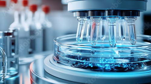 Advanced centrifuge machine, bioresearch lab setup, 3D illustration