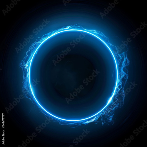 glowing blue aura circle with light effects on black background creates captivating visual