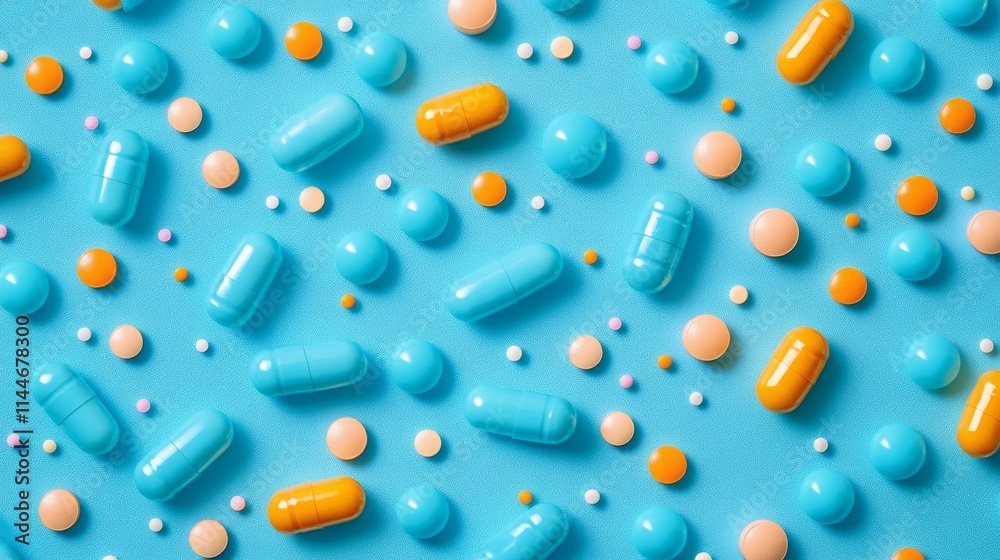Pills and Tablets on a blue background, medical concept Pills and Tablets on a blue background, medical concept