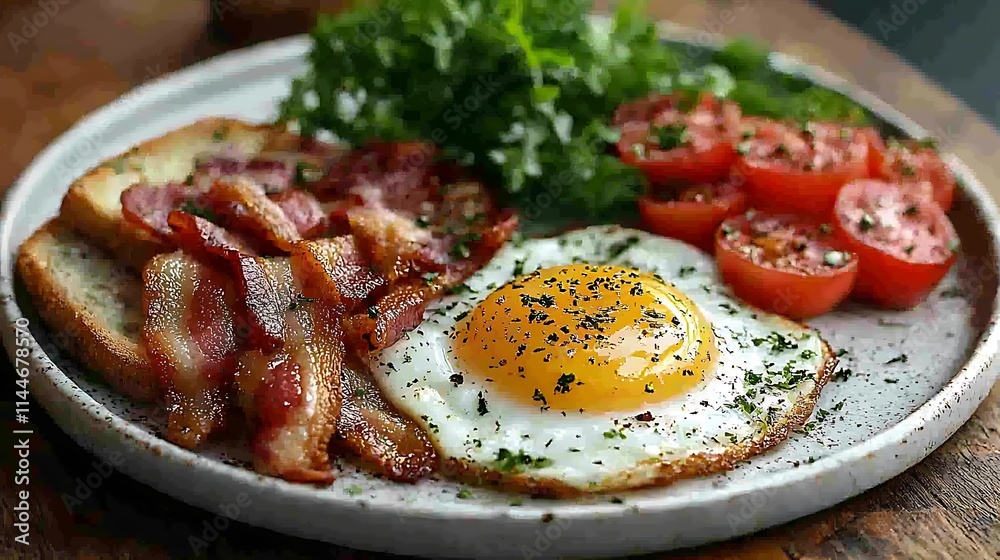 Healthy smoothies and super foods rustic breakfast setup with sunny-side-up egg and bacon cozy kitchen atmosphere Healthy smoothies and super foods rustic breakfast setup with sunny-side-up egg and bacon cozy kitchen atmosphere