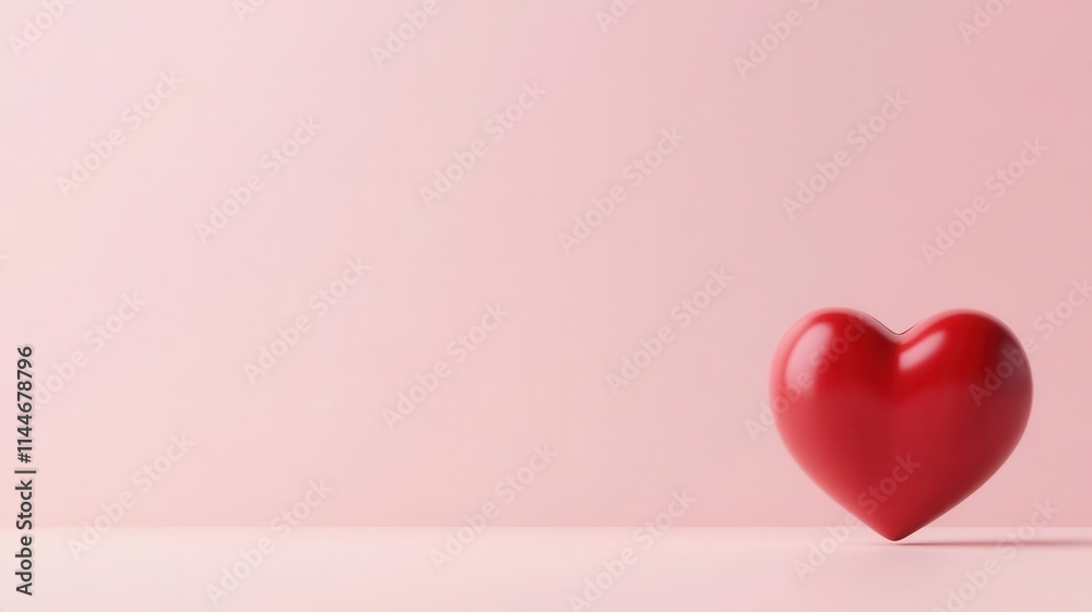 Minimal Valentine concept, smooth blush pink gradient with a single red heart floating in the bottom right, 3D illustration Minimal Valentine concept, smooth blush pink gradient with a single red heart floating in the bottom right, 3D illustration