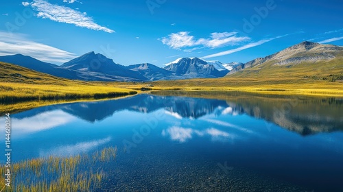 Mirror-like lake captures stunning reflections of mountains in a tranquil landscape