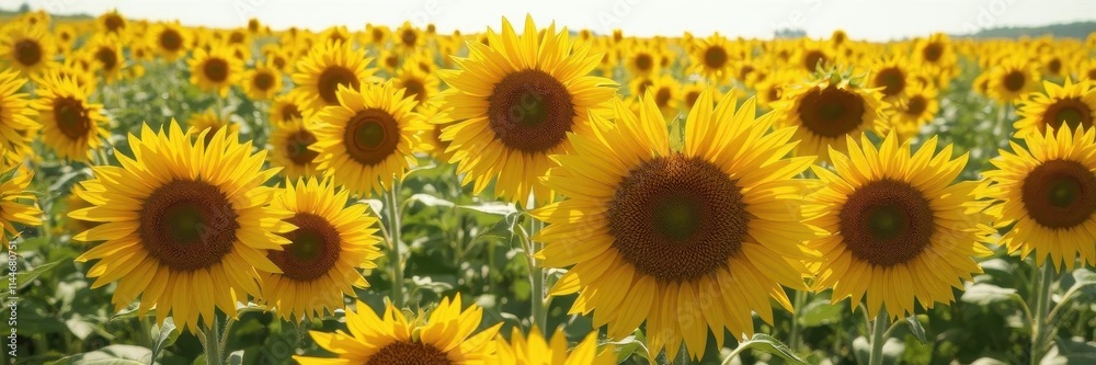 Golden sunflowers in a vibrant summer field, bathed in sunlight, hot,field Golden sunflowers in a vibrant summer field, bathed in sunlight, hot,field