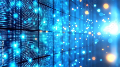 The digital technology background consists of a square blue pattern pixel background made up of digital data , isolated on white background,  , copy space, copy space for text,