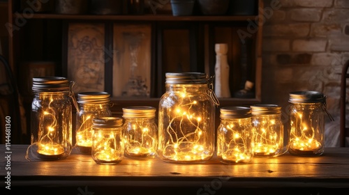 Fairy Lights. Twinkling fairy lights in jars or containers. Copy Space