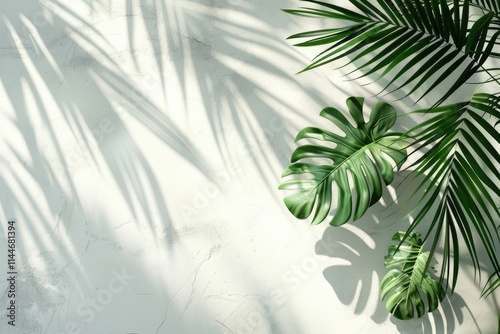 Obraz na płótnie Minimal abstract poster with palm leaf shadow on white background w salonie