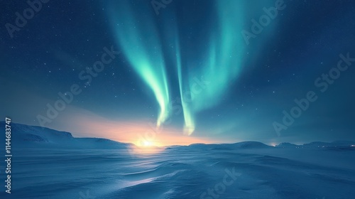 Stunning northern lights illuminate the winter landscape at twilight