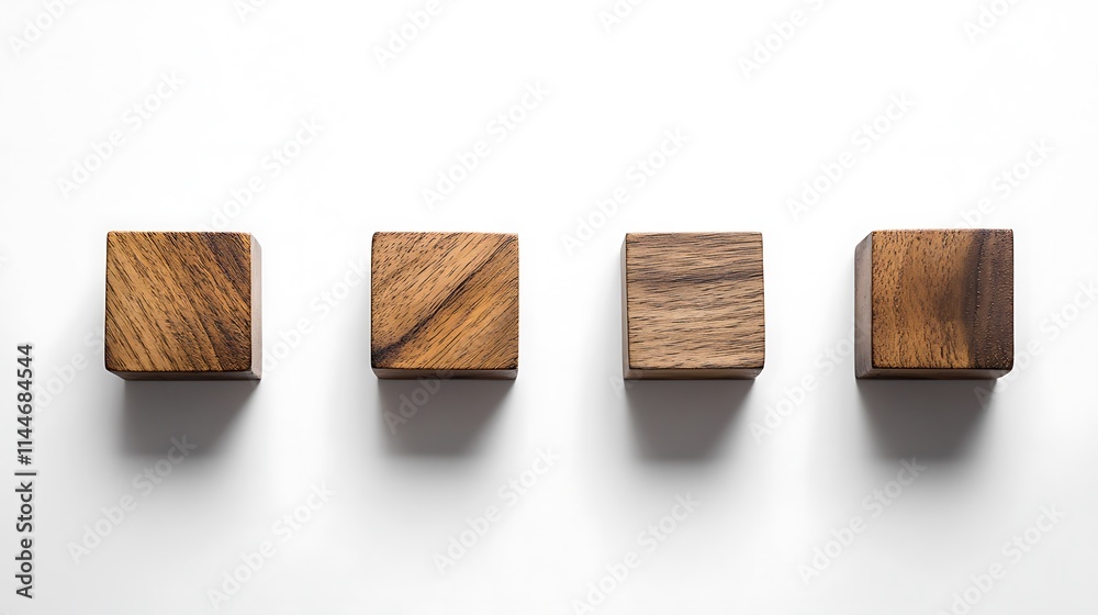 Four wooden blocks mockup photo on white background.. AI Generated Four wooden blocks mockup photo on white background.. AI Generated