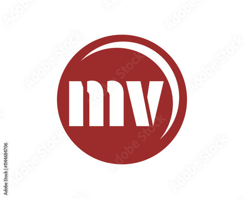 MV sport emblem or team logotype. Ball logo with a combination of Initial letter M and V for balls shop, sports company, training, club badge.