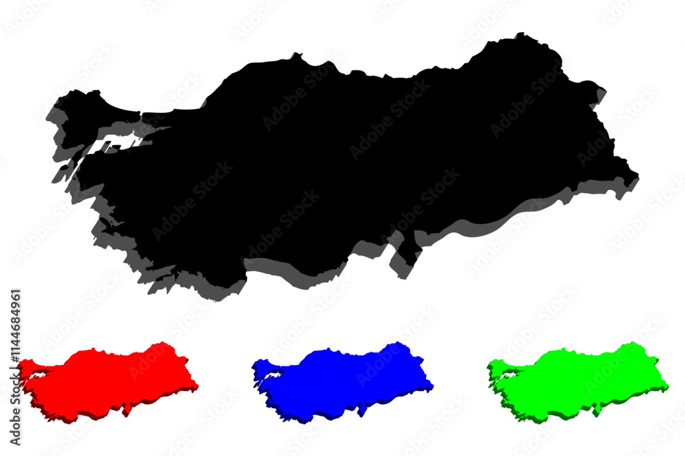 3D map of Turkey (Republic of Turkey) - black, red, blue and green - vector illustration 3D map of Turkey (Republic of Turkey) - black, red, blue and green - vector illustration