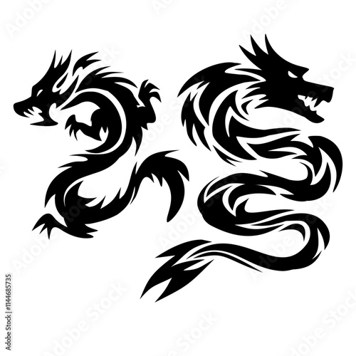 dragon tattoo design set, tribal dragon tattoo 