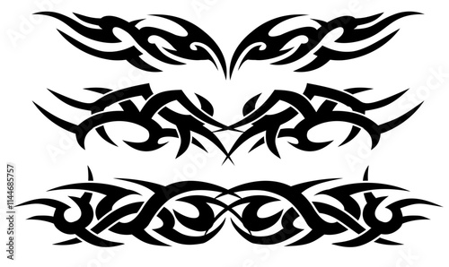 Black and white Tribal line tattoo design set, tribal border design