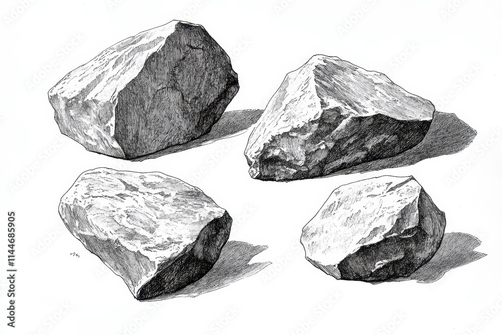 Naklejka premium Hand-Drawn Sketch of Old Rocks on White Background