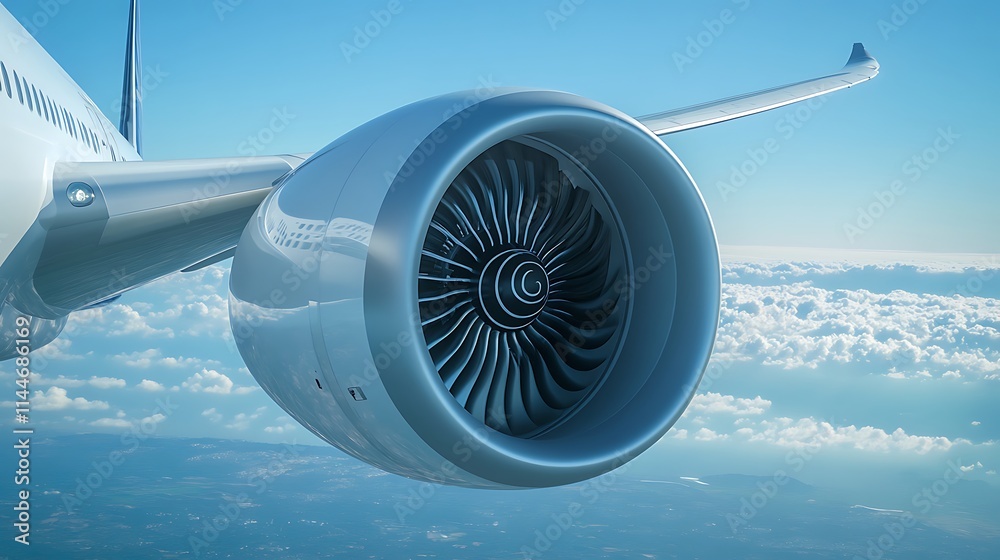 Airplane Engine in Flight: A Stunning 3D Render. AI Generated Airplane Engine in Flight: A Stunning 3D Render. AI Generated