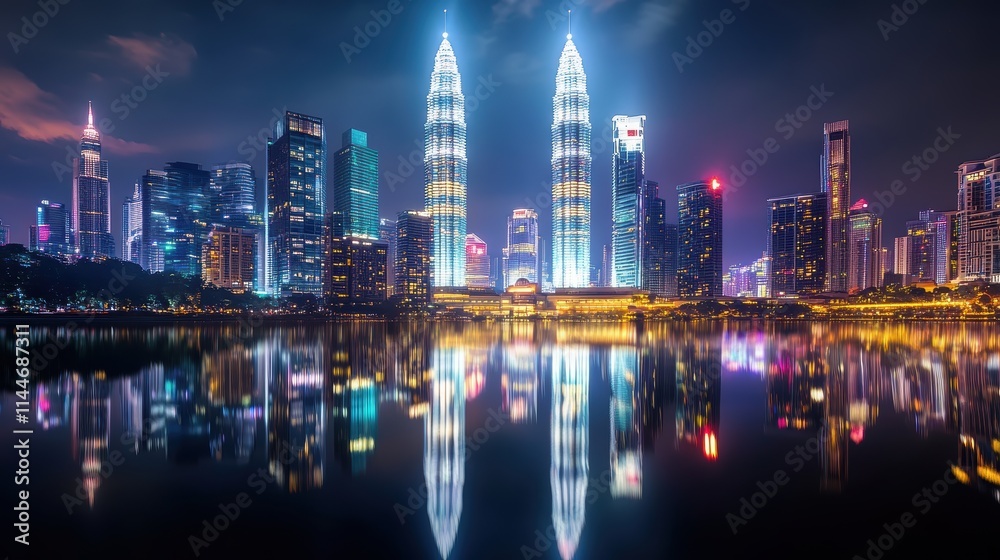 Kuala lumpur's vibrant nighttime cityscape aerial view in high fidelity gigapixel Kuala lumpur's vibrant nighttime cityscape aerial view in high fidelity gigapixel