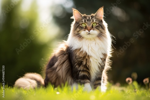 Portrait of a happy norwegian forest cat on white background