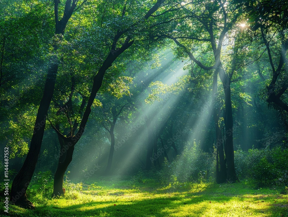Obraz premium Capturing tranquility serene forest gigapixel high fidelity nature sunlight ethereal concept