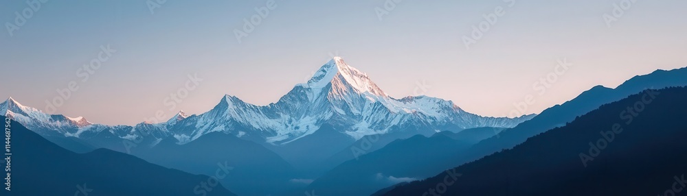 Majestic mountain range under a serene blue sky at dawn, perfect for nature lovers. Majestic mountain range under a serene blue sky at dawn, perfect for nature lovers.