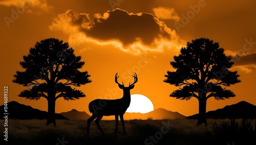 Deer standing on field against sky during sunset 4k background photo