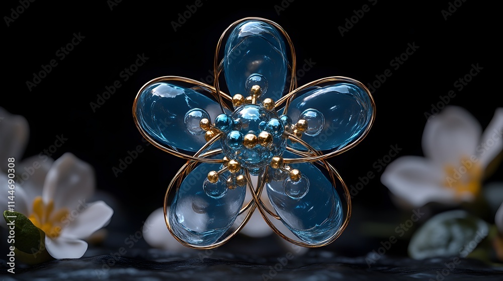 Fototapeta premium Intricate Cross Sectional 3D Visualization of Technetium Atom Showcasing its Subatomic Particle Arrangement and Electron Shell Structure