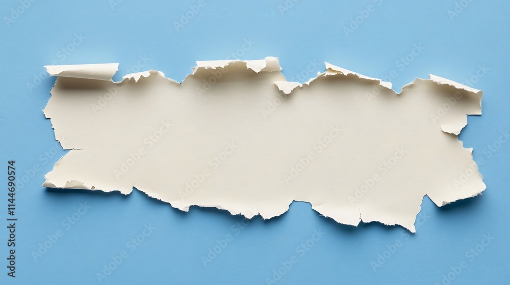 Torn mockup paper piece softly rests on light blue surface wide shot photo. AI Generated Torn mockup paper piece softly rests on light blue surface wide shot photo. AI Generated
