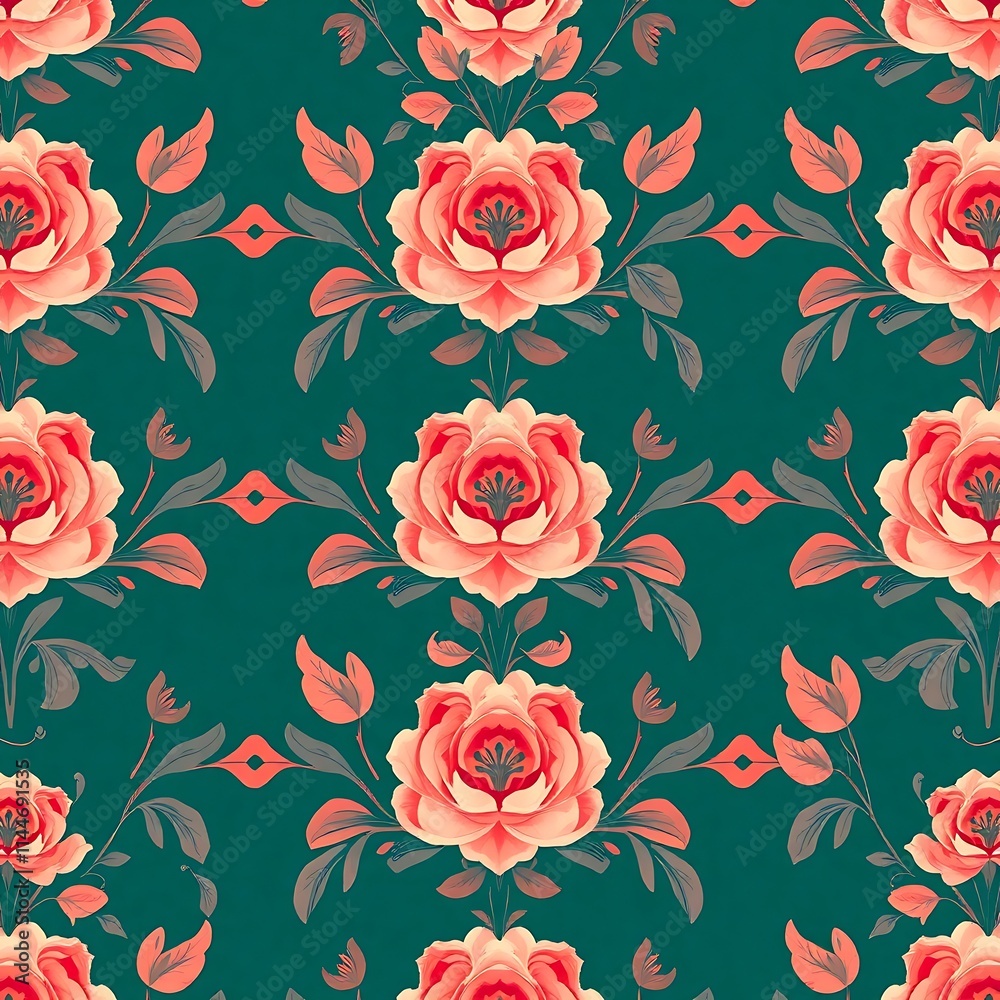 custom made wallpaper toronto digitalFloral Teal Pattern: A delicate and enchanting seamless pattern featuring blooming pink flowers and lush green foliage against a vibrant teal background.