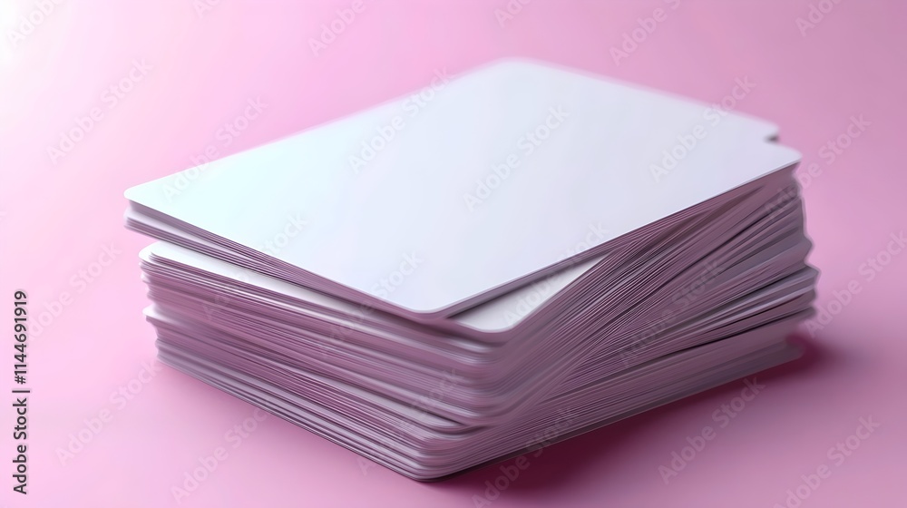A stack of white cards with a pink background A stack of white cards with a pink background