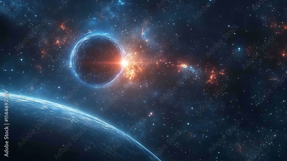 Eerily Glowing Black Hole in Vast Space 3D Render Abstract Art. AI Generated Eerily Glowing Black Hole in Vast Space 3D Render Abstract Art. AI Generated