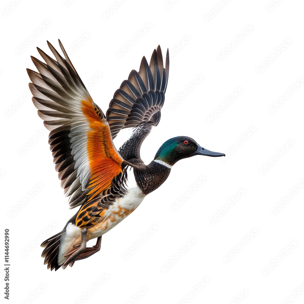 Mandarin Duck in Flight: A vibrant Mandarin duck soars through the air, its wings spread wide, showcasing its iridescent plumage in a breathtaking display of natural beauty. Mandarin Duck in Flight: A vibrant Mandarin duck soars through the air, its wings spread wide, showcasing its iridescent plumage in a breathtaking display of natural beauty.
