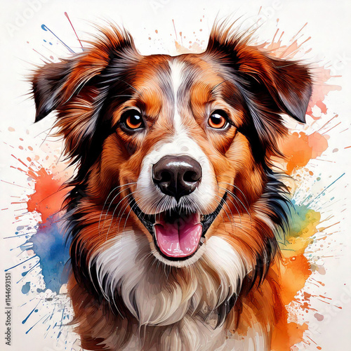 border collie puppy with watercolor splash background  photo