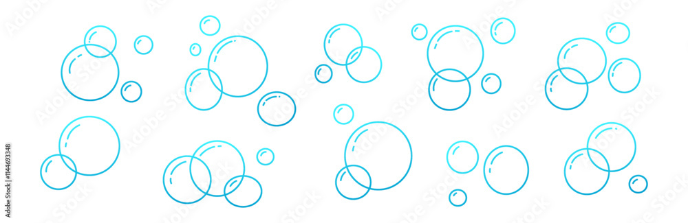 Hand drawn doodle of soap bubbles and foam in the air, bath or soda. Icons for water and soda. Flat vector illustration isolated on white background. Hand drawn doodle of soap bubbles and foam in the air, bath or soda. Icons for water and soda. Flat vector illustration isolated on white background.