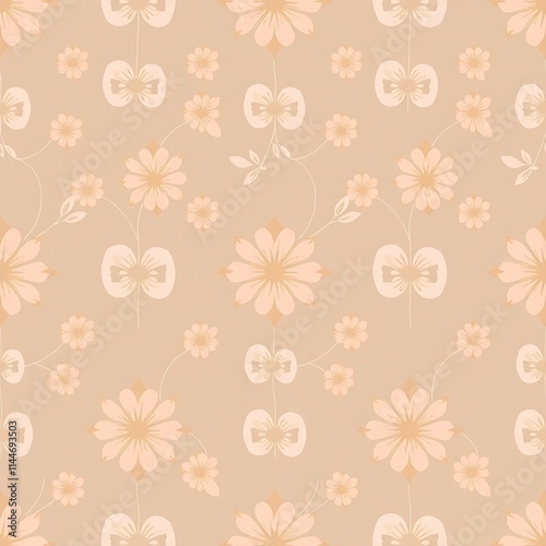 Peach Floral Pattern: A delicate and charming seamless pattern featuring pastel peach blossoms and leaves on a soft beige background.