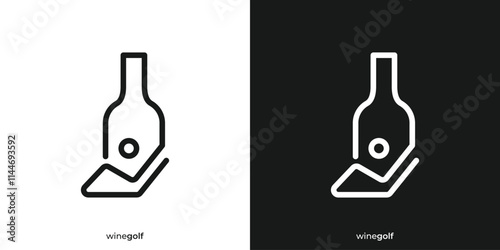 Simple Wine Golf Logo. Wine Bottle and Golf Stick Icon Graphic. Golf Bar Logo Design Template.