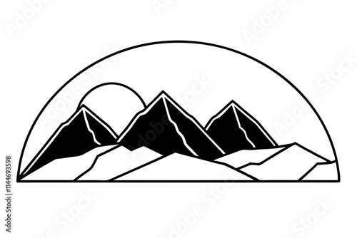 Minimalist silhouette of a mountain range at sunset, flat vector 03