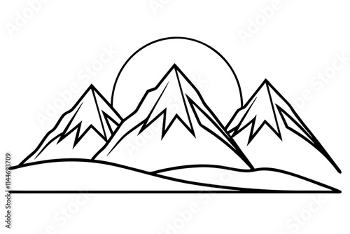 Minimalist silhouette of a mountain range at sunset, flat vector 02