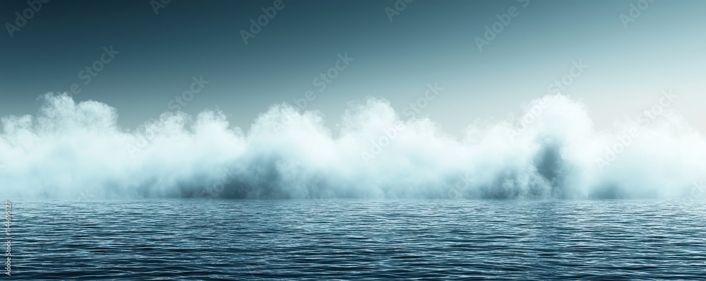 Fototapeta premium Serene Horizon of Misty Water Waves Under Calm Blue Sky