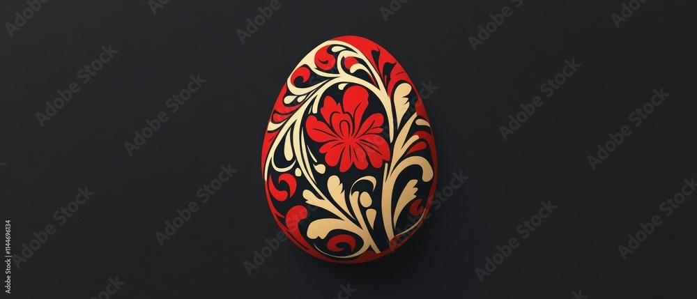 Vibrant Easter egg adorned with an ornate floral pattern in red and gold, symbolizing spring and celebration during the festive season Vibrant Easter egg adorned with an ornate floral pattern in red and gold, symbolizing spring and celebration during the festive season
