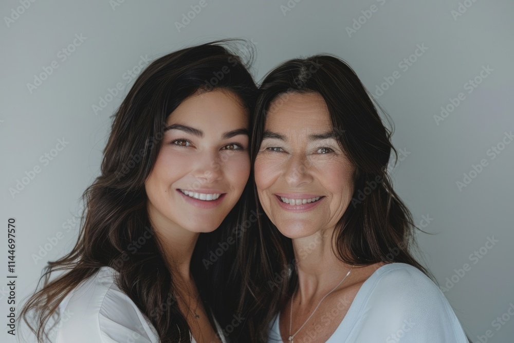 Portrait of two women different ages smiling and holding hands. Portrait of two women different ages smiling and holding hands.