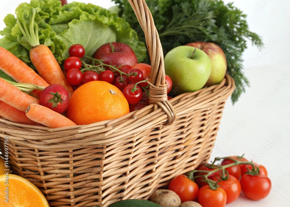 Close up of fresh organic vegetables and fruits in Close up of fresh organic vegetables and fruits in