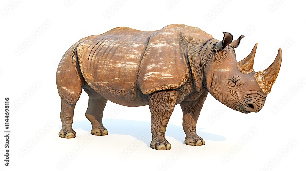 Fototapeta premium Standing rhino 3D render realistic style on isolated white background. AI Generated